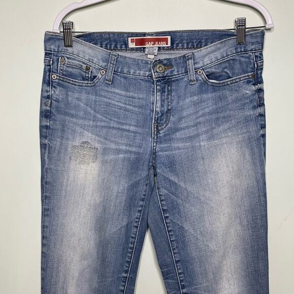 Y2K Gap Straight Leg Jeans Mid Rise Stretch Whiskers Stamped Faded Wash Blue  10 - Picture 4 of 12